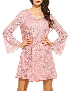 Pink lace dress with long sleeves on a white background