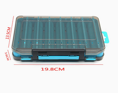 Fishing tackle box with measurements on a white background