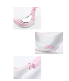 Close-up of a pink and white product with a focus on design details.