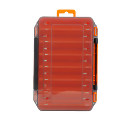 Orange fishing box with a clear lid on a white background