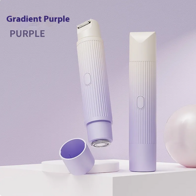 Gradient purple electronic device with packaging on a light purple background