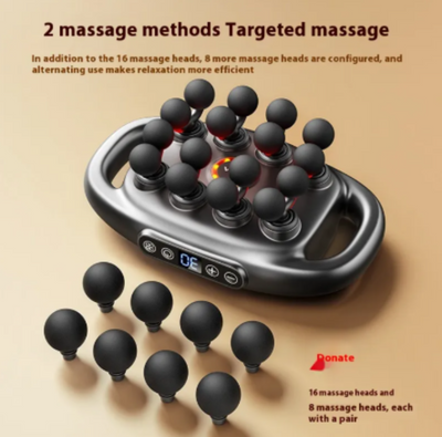 Massage device with multiple massage heads on a beige background