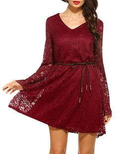 Red lace dress with long sleeves on a white background