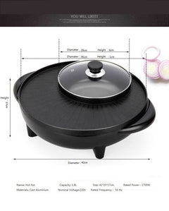 Hot pot with dimensions and specifications on a white background