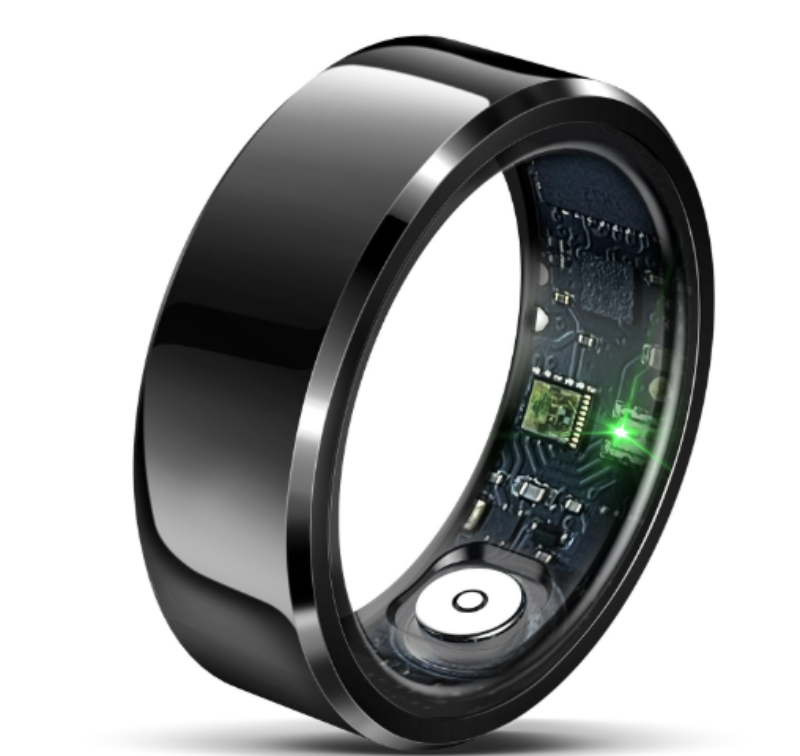 Smart ring with electronic components on a white background