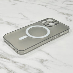 Phone case with a magnifying glass design on a marble surface