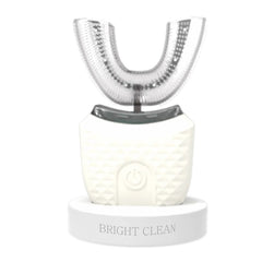  U-shaped USB rechargeable sonic toothbrush with Bright Clean branding on a white background