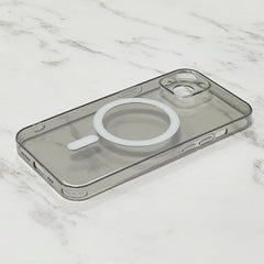 Clear phone case with a ring holder on a marble surface