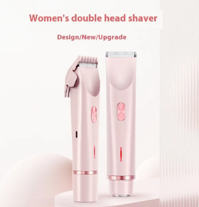 Pink women's double head shaver on a white background